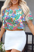 Loose Fit Botanical Print Square Neck Puff Sleeve Blouse