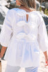 Loose Fit Cotton Cutout Back Bow Blouse