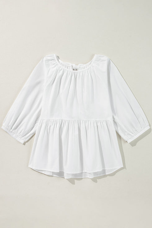 Loose Fit Cotton Cutout Back Bow Blouse