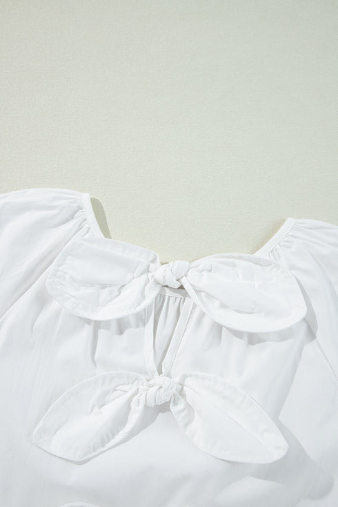 Loose Fit Cotton Cutout Back Bow Blouse