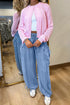 Loose Fit Drawstring Elastic Waist Wide Leg Jeans