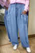 Loose Fit Drawstring Elastic Waist Wide Leg Jeans