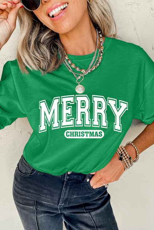 Loose Fit Festive Letter Graphic Short Sleeve Shirt