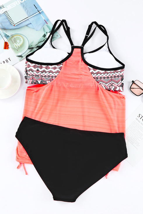 Loose Fit Geometric Trim Flowy Tankini Top
