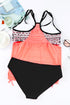 Loose Fit Geometric Trim Flowy Tankini Top