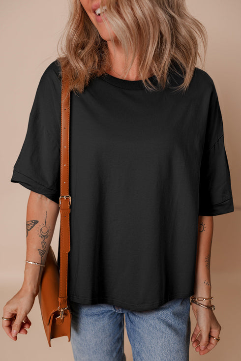 Loose Fit Half Sleeve High Low Hem Cotton T Shirt