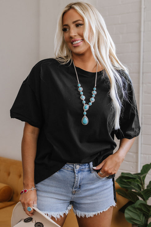 Loose Fit Half Sleeve High Low Hem Cotton T Shirt