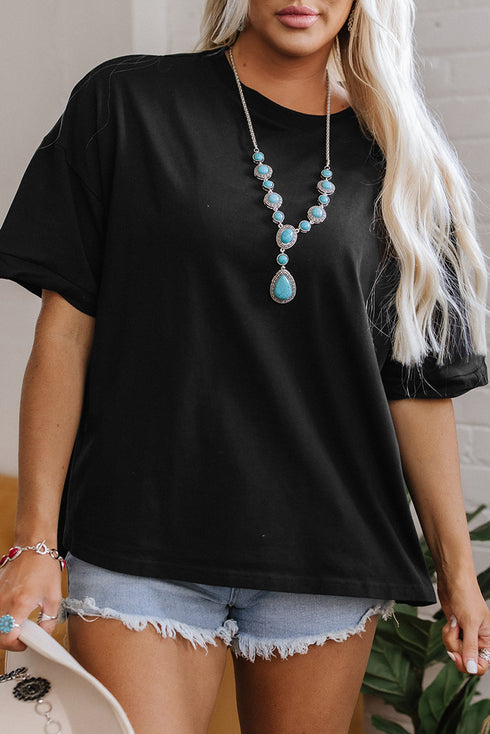 Loose Fit Half Sleeve High Low Hem Cotton T Shirt