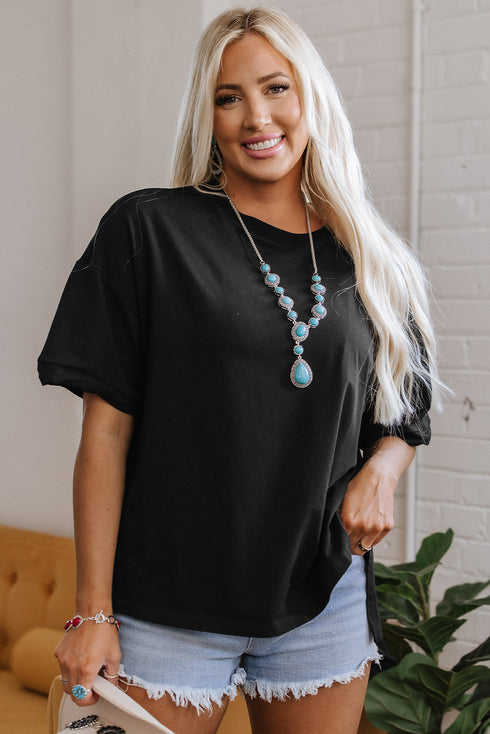 Loose Fit Half Sleeve High Low Hem Cotton T Shirt