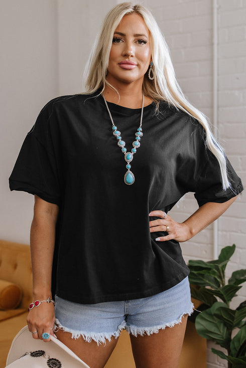 Loose Fit Half Sleeve High Low Hem Cotton T Shirt