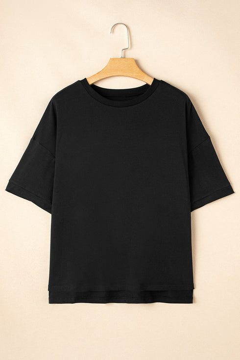 Loose Fit Half Sleeve High Low Hem Cotton T Shirt