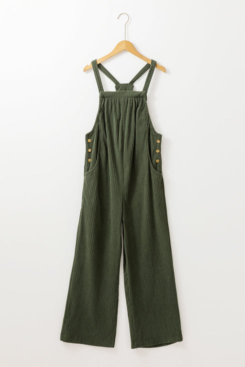 Loose Fit Pocketed Solid Corduroy Overall Jumpsuit