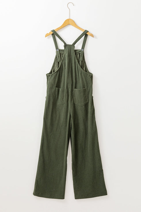Loose Fit Pocketed Solid Corduroy Overall Jumpsuit