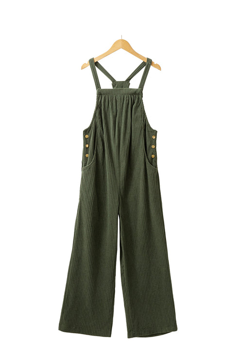 Loose Fit Pocketed Solid Corduroy Overall Jumpsuit