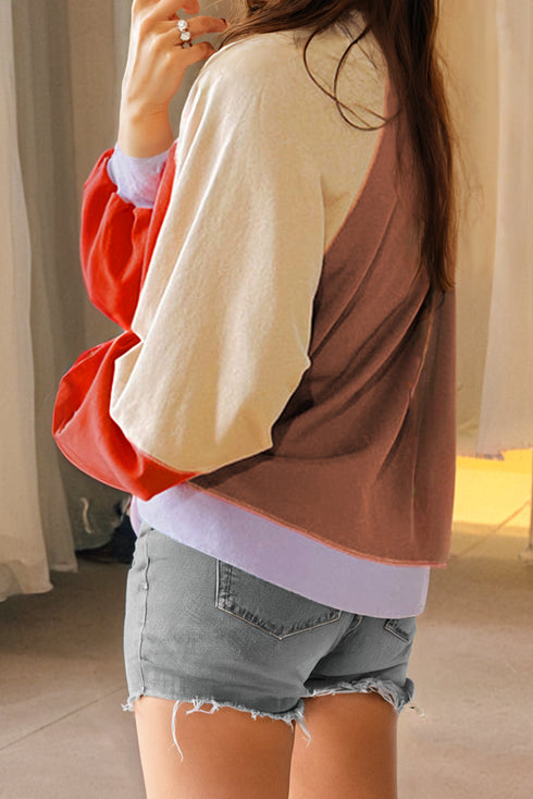 Loose Fit Raglan Sleeve Side Slit Panel Design Top
