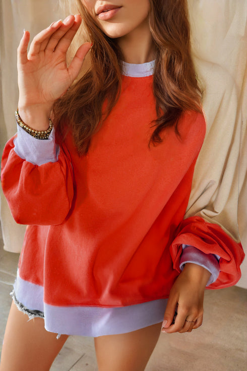 Loose Fit Raglan Sleeve Side Slit Panel Design Top