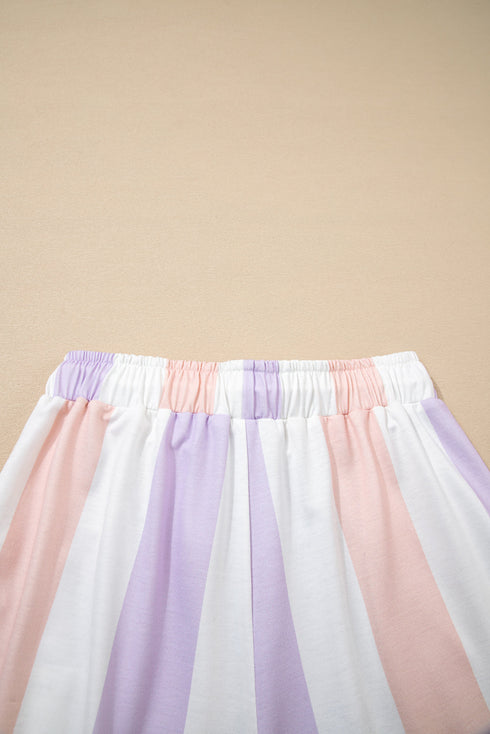 Loose Fit Stripe Print Drawstring Wide Leg Pants