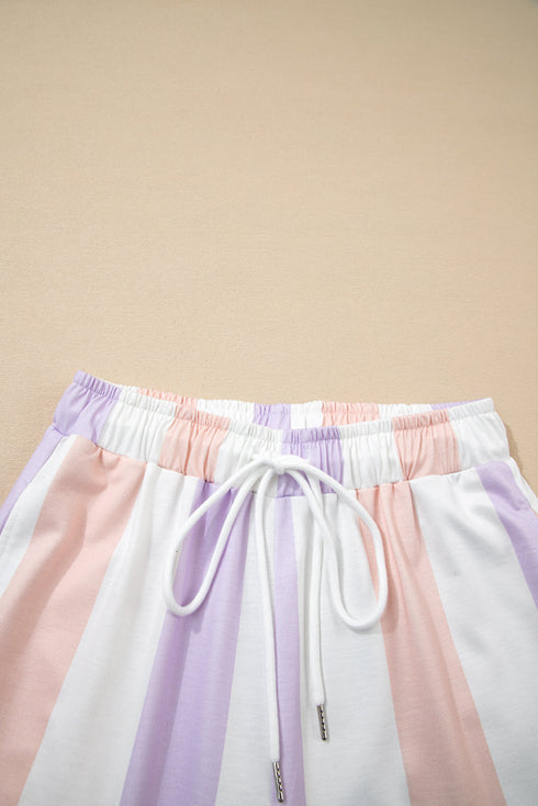 Loose Fit Stripe Print Drawstring Wide Leg Pants