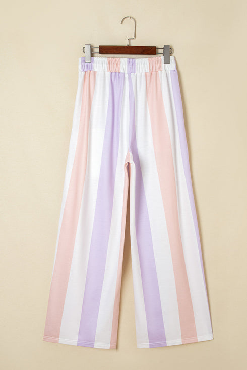 Loose Fit Stripe Print Drawstring Wide Leg Pants
