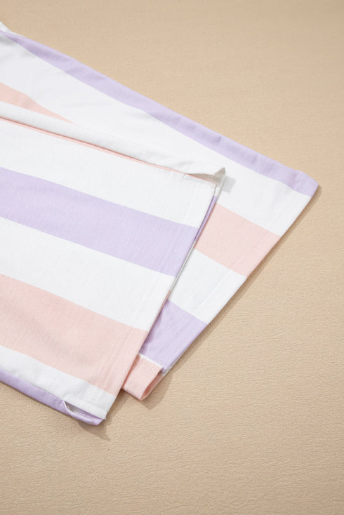 Loose Fit Stripe Print Drawstring Wide Leg Pants