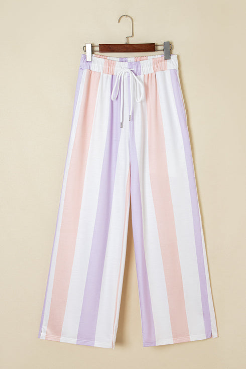 Loose Fit Stripe Print Drawstring Wide Leg Pants