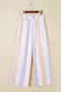 Loose Fit Stripe Print Drawstring Wide Leg Pants