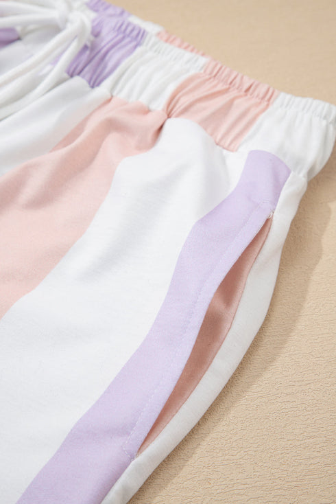 Loose Fit Stripe Print Drawstring Wide Leg Pants