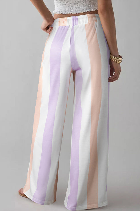 Loose Fit Stripe Print Drawstring Wide Leg Pants