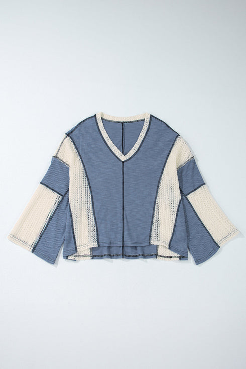 Loose Fit Textured Exposed Seam Crochet Accent Top