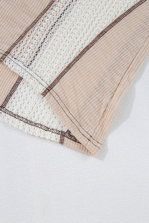 Loose Fit Textured Exposed Seam Crochet Accent Top