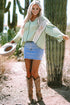 Loose Fit Textured Exposed Seam Crochet Accent Top