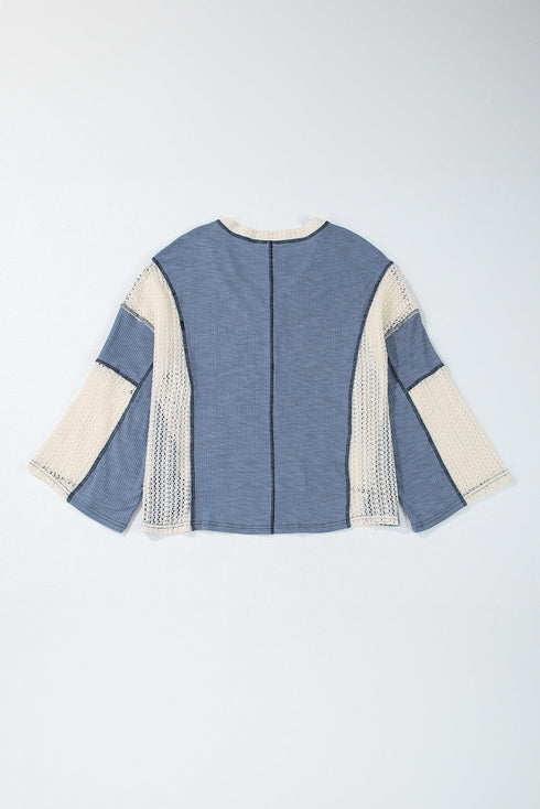 Loose Fit Textured Exposed Seam Crochet Accent Top