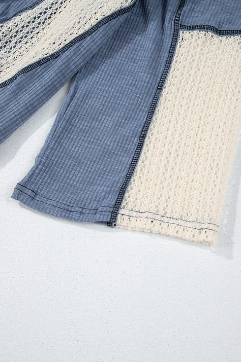 Loose Fit Textured Exposed Seam Crochet Accent Top