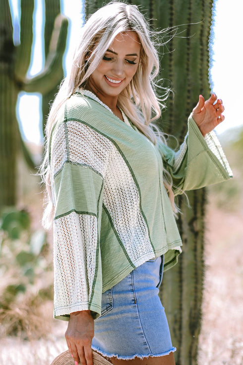 Loose Fit Textured Exposed Seam Crochet Accent Top