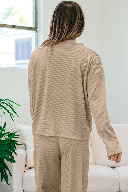 Loose Fit Textured Wide Leg Pullover And Pants Loungewear