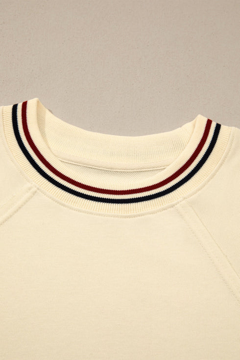 Loose Fit Varsity V Neck Cuffed Sleeve Tunic Top