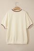 Loose Fit Varsity V Neck Cuffed Sleeve Tunic Top