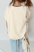 Loose Fit Varsity V Neck Cuffed Sleeve Tunic Top