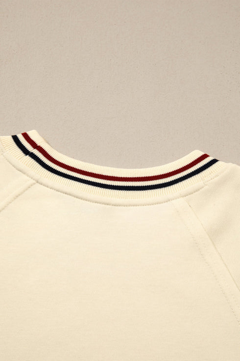 Loose Fit Varsity V Neck Cuffed Sleeve Tunic Top