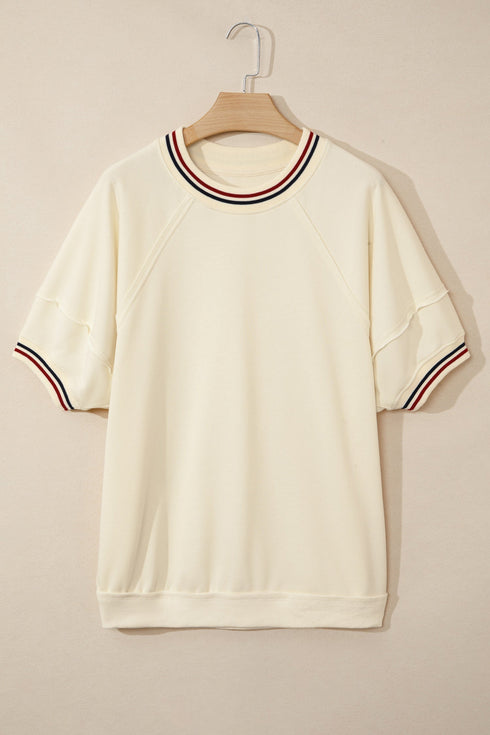 Loose Fit Varsity V Neck Cuffed Sleeve Tunic Top