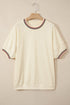 Loose Fit Varsity V Neck Cuffed Sleeve Tunic Top