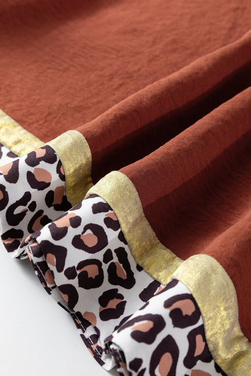 Loose Fitting Leopard Detail Bracelet Sleeve Western Top
