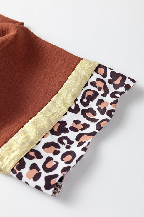 Loose Fitting Leopard Detail Bracelet Sleeve Western Top