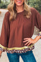 Loose Fitting Leopard Detail Bracelet Sleeve Western Top