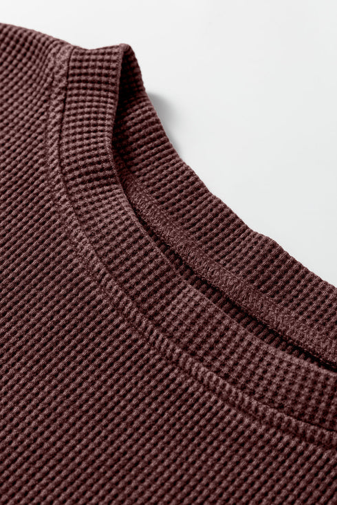 Loose Fitting Waffle Knit Cotton Blend Long Sleeve Top
