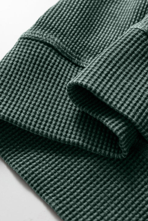 Loose Fitting Waffle Knit Cotton Blend Long Sleeve Top