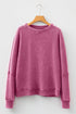Loose Fitting Waffle Knit Cotton Blend Long Sleeve Top