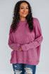 Loose Fitting Waffle Knit Cotton Blend Long Sleeve Top