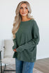 Loose Fitting Waffle Knit Cotton Blend Long Sleeve Top