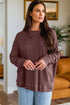 Loose Fitting Waffle Knit Cotton Blend Long Sleeve Top